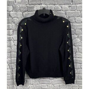 VTG St John Sportswear Sweater Size 14 Black  Turtleneck Santana Knit  Leather L